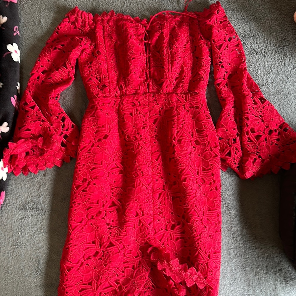 Boston Proper Red Lace Mid- Length Dress